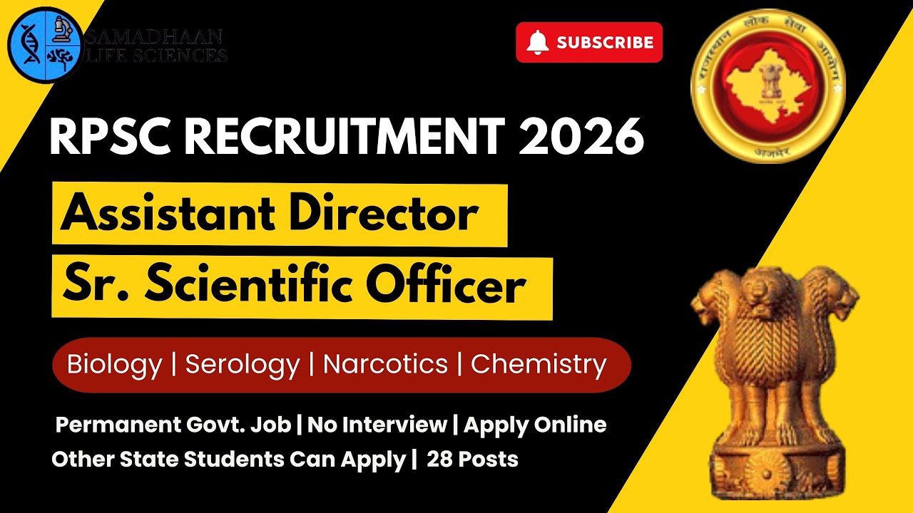 RPSC Recruitment 2026 | Assistant Director & SSO | 28 Posts | No Interview | Apply Online