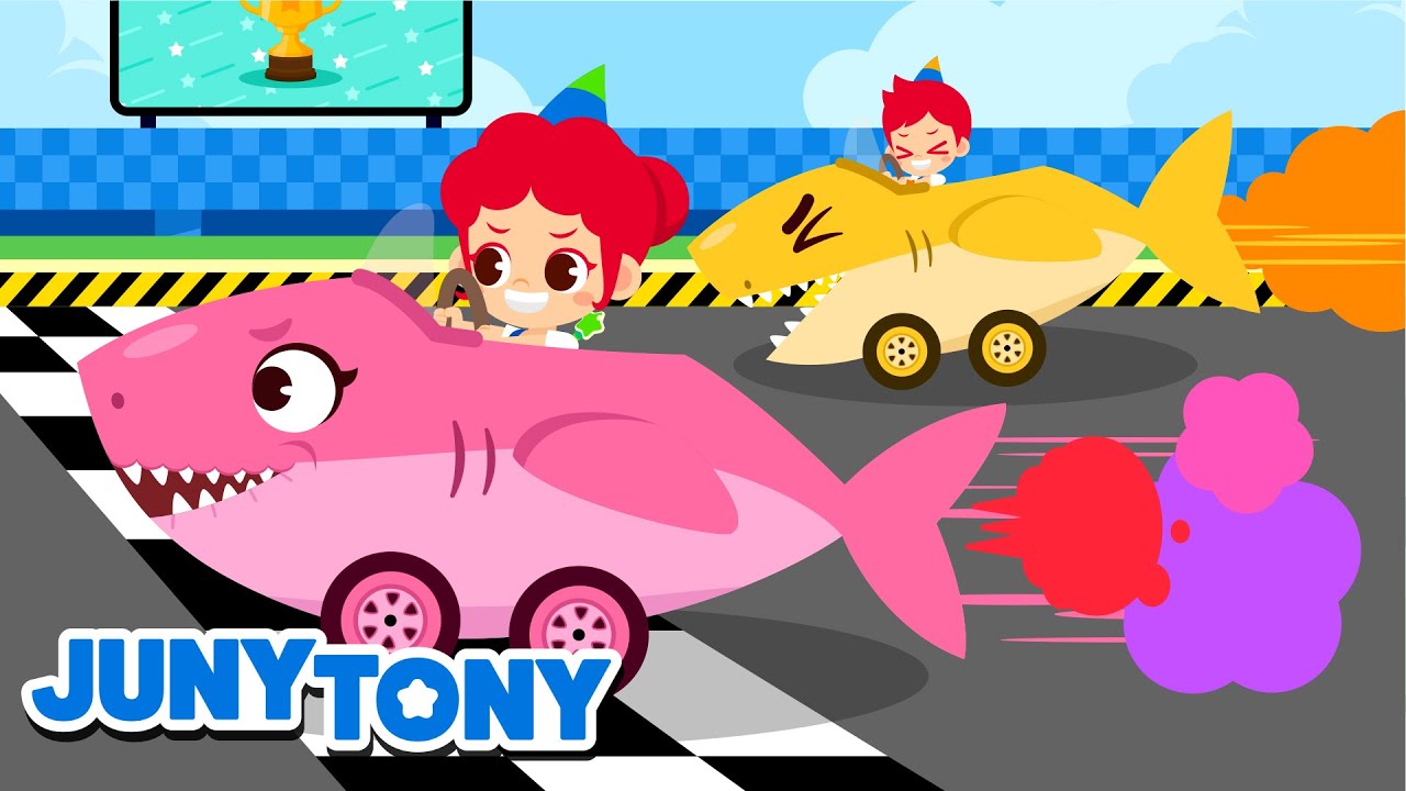 Tubarão Arco-Íris! 🦈💨 Aprenda as Cores com Carros Divertidos | Canções Infantis JunyTony
