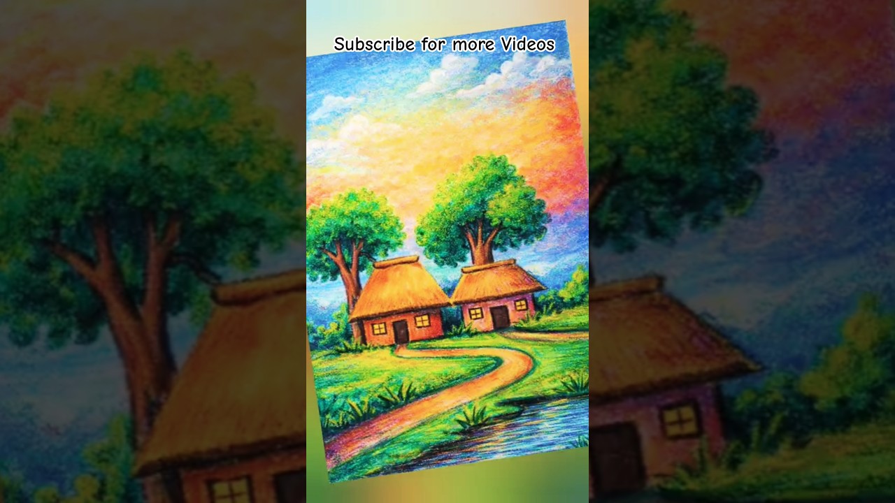 Easy Village Scenery Drawing | Peaceful Nature Art 
