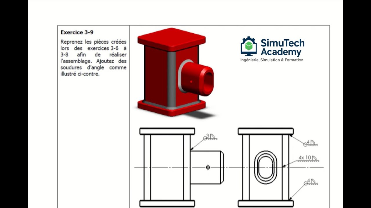SolidWorks Tutoriel 3 I Exercice 3-9 I Assemblage et Soudure sur SolidWorks – Modélisation 3D |