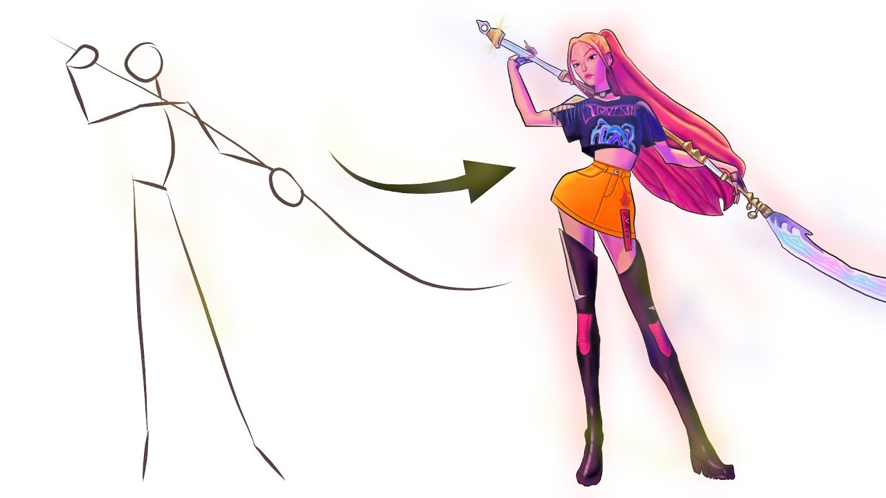 How To Draw Mira From a Stickman | Easy Step by Step (Full Body) | Kpop Demon Hunters 