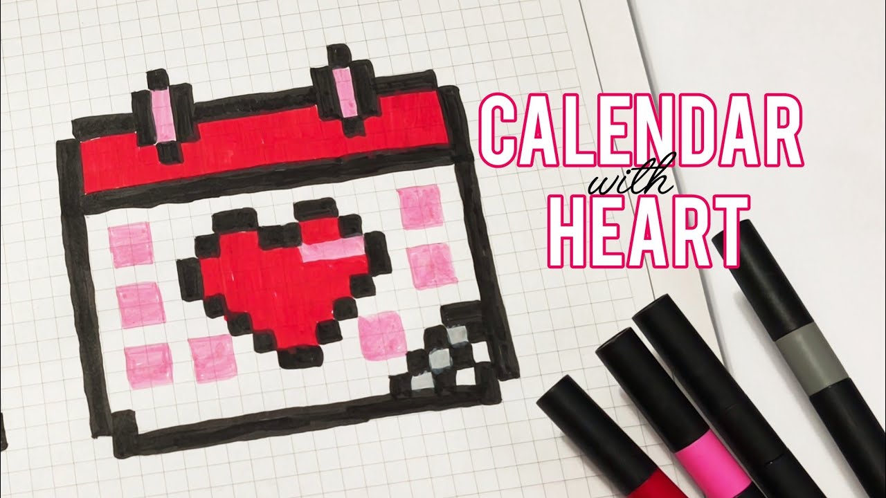 Піксельний календарик з сердечком ❤️ Малюнок по клітинках. Pixel Calendar with Heart ❤️ | Pixel Art