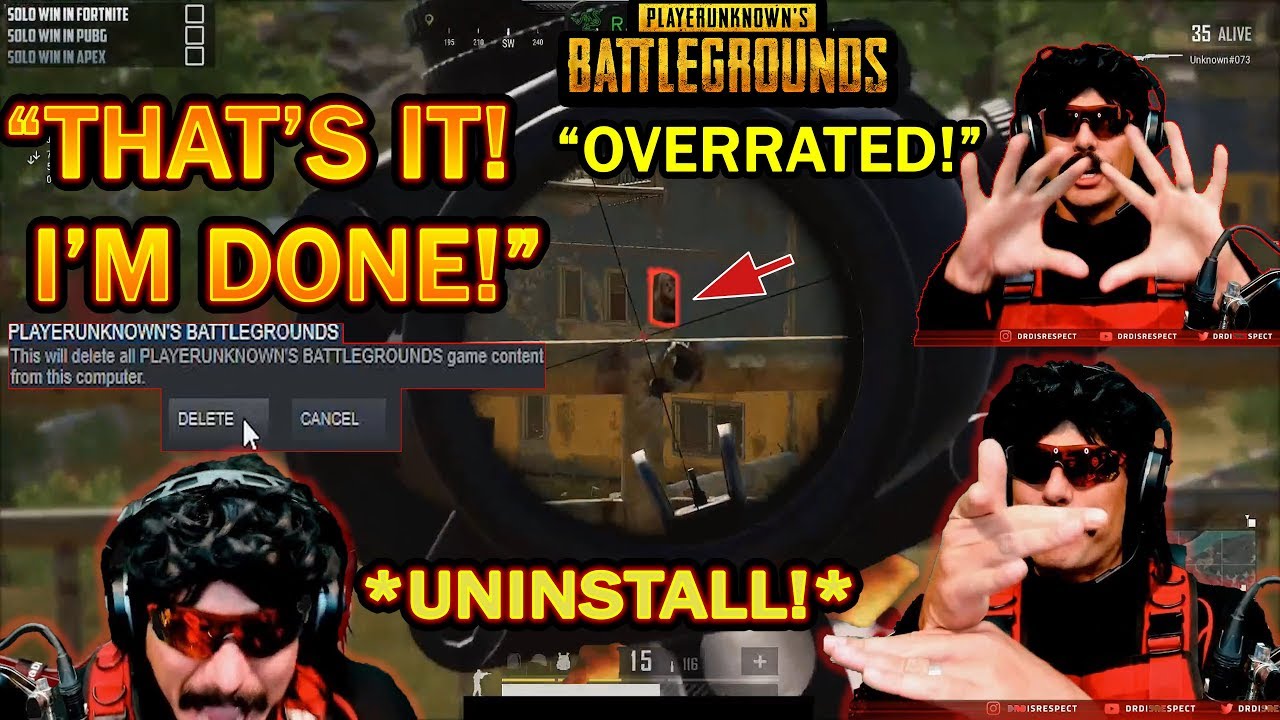 DrDisrespect RAGE QUITS & UNINSTALLS PUBG! (NO Damage!) + ROAST!