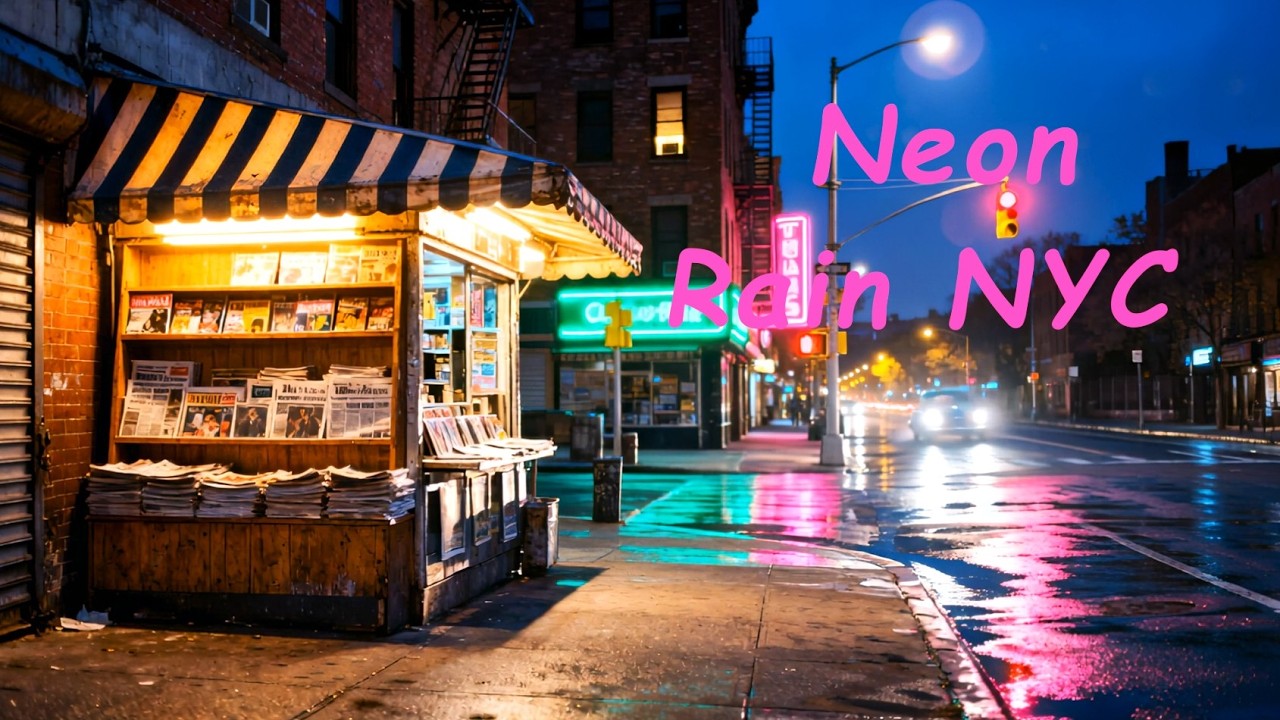 Neon Rain in New York | Relaxing 1960s NYC Night Street Ambience 🌧