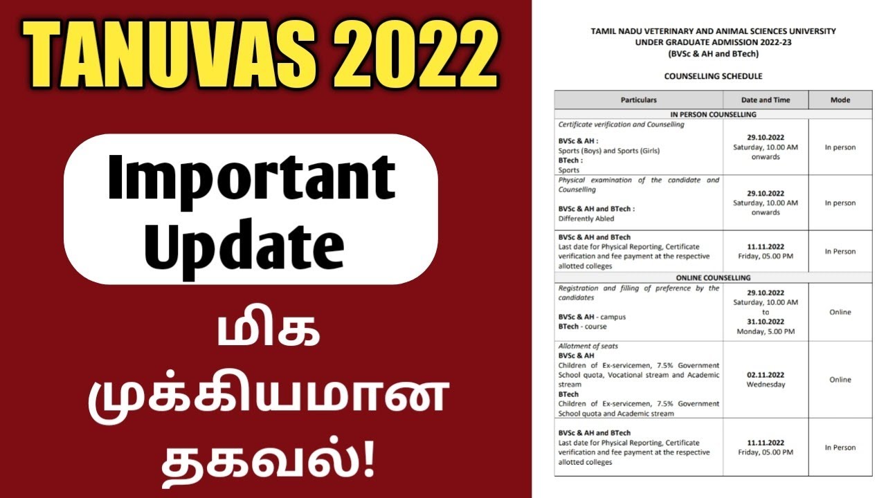 TANUVAS|2022|Important Update|Full Details About|Counselling Schedule|Vjalerts|