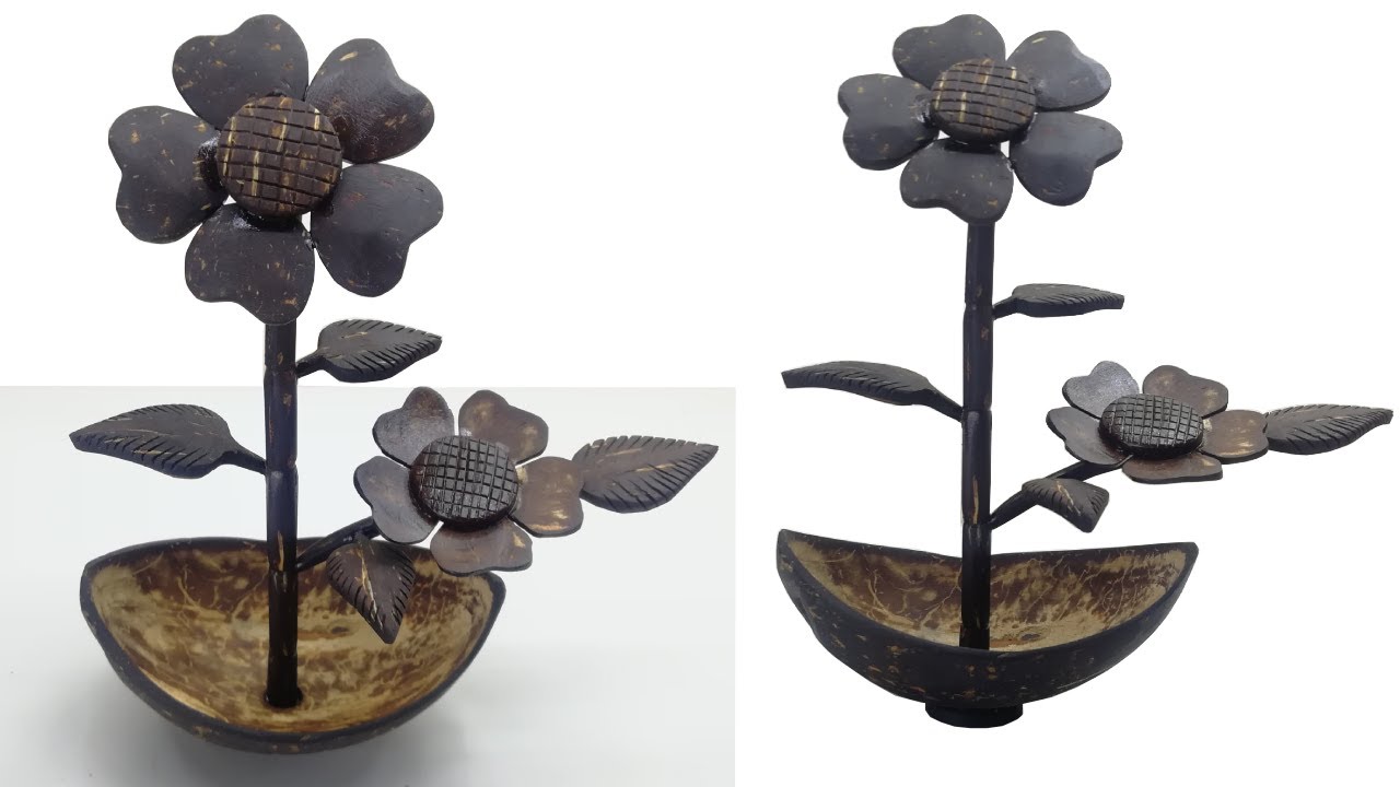 Coconut Shell Flower||Inexpensive Handmade gift ||DIY Coconut Plant With Flower By simply  amu appu