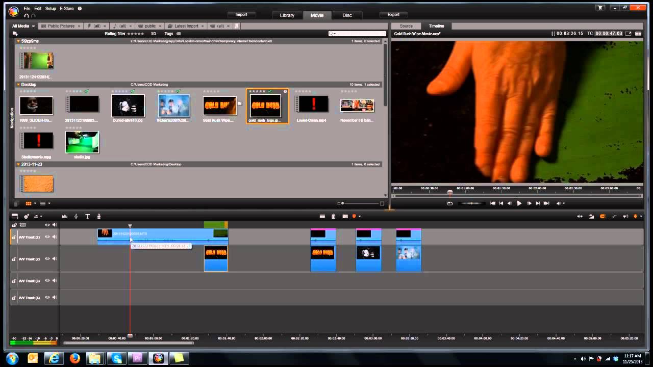 Create the Gold Rush Hand Wipe by Paul Holtz with Pinnacle Studio or Other Editing Software