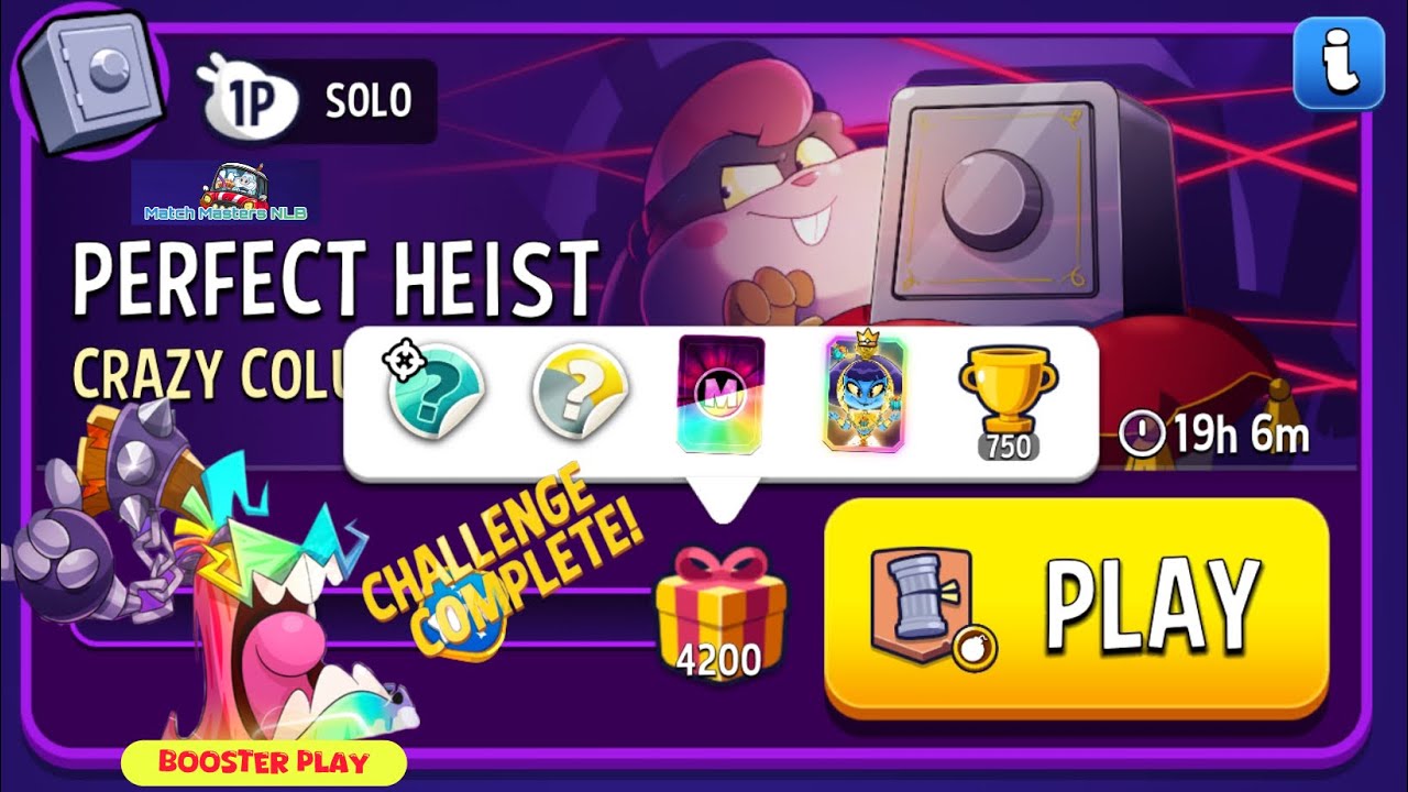 Perfect Heist Solo Challenge Crazy Columns+Bombs Away 4,200 points Match Masters