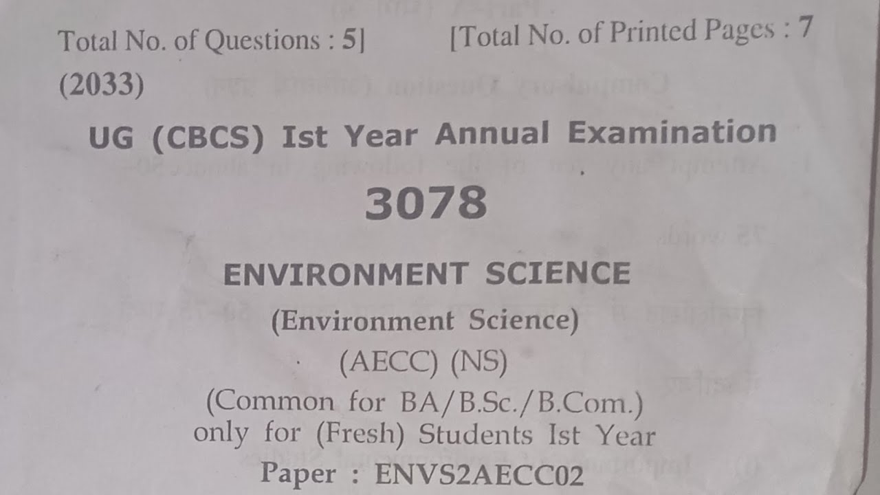 EVS 1st year question paper BA