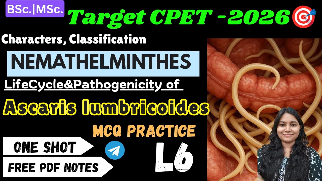 Characteristics, Classification of Nematodes| ASCARIS LUMBRICOIDES|L6 |CPET ONE SHOT🔥