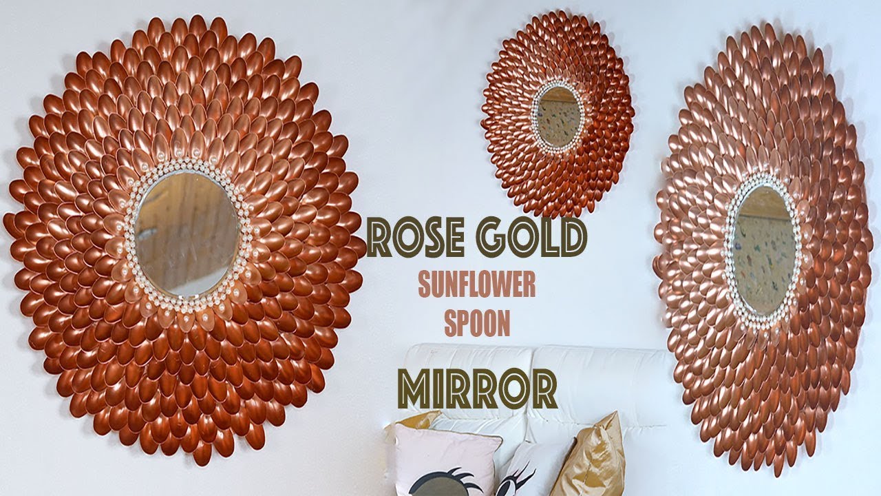 Rose Gold Sunflower Mirror made from Plastic Spoons ⎮Wall decorations for living room