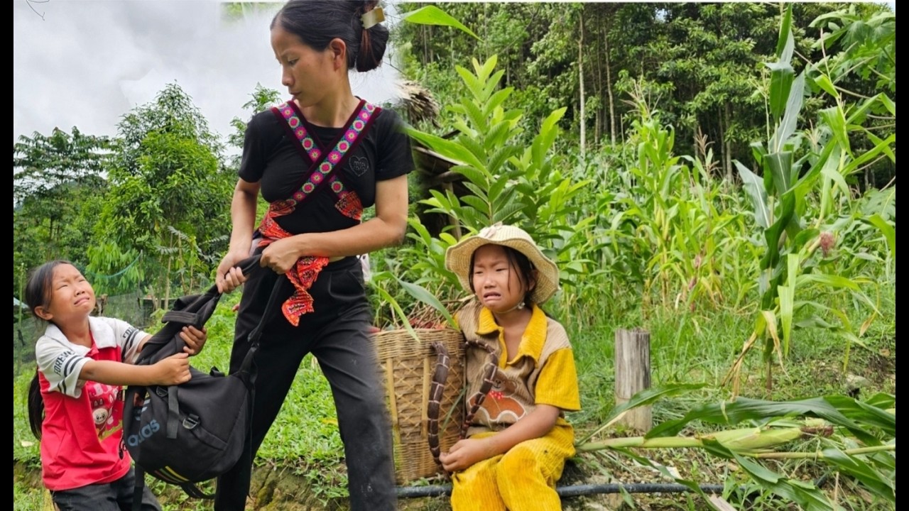 The mother left her two children at home and went to the forest where her daughter cooked and waited