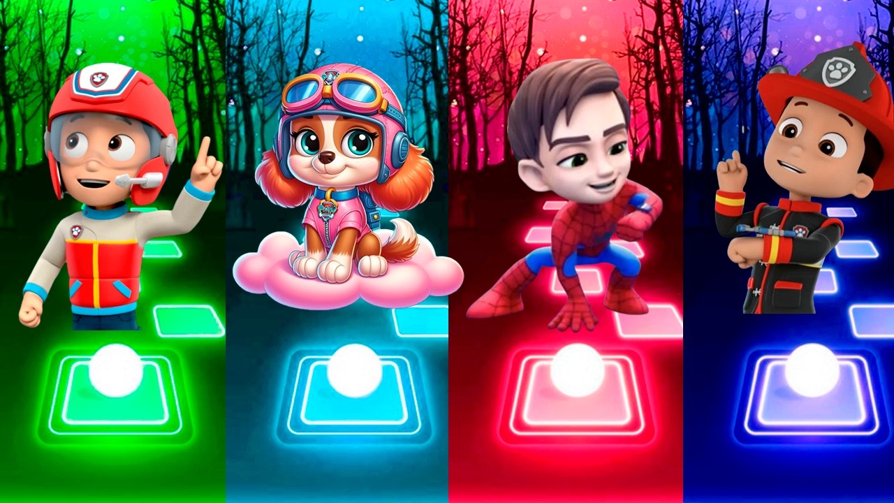 Paw Patrol Team-Marshall Vs Rocky vs Chase vs Rubble Tiles HopEDM Rush