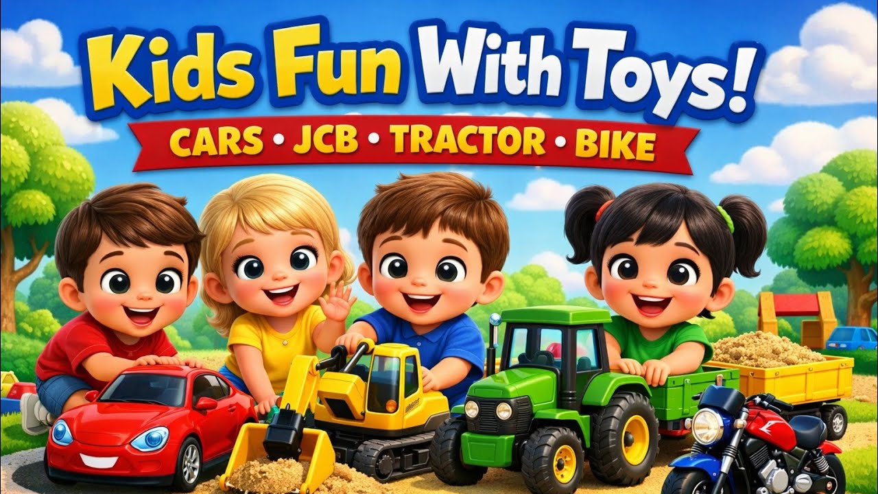 Toy Cars Race, JCB Load Sand, Tractor Fun #kids #viral