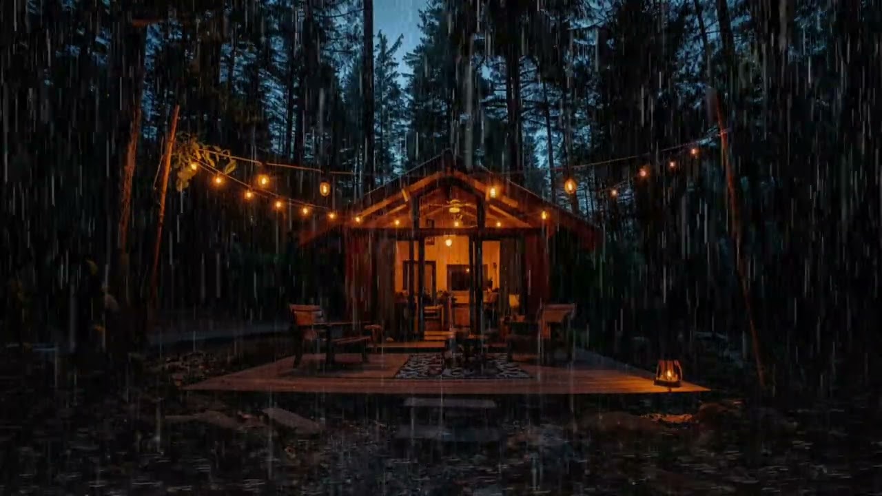 Heavy Rain on Cozy Cabin Roof at Night 🌧️ | 5 Hours Rain Sounds for Deep Sleep & Insomnia Relief