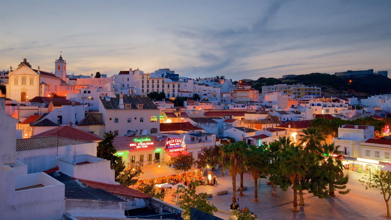 Albufeira old town day and night virtual walking tour 4k 60fps Portugal 