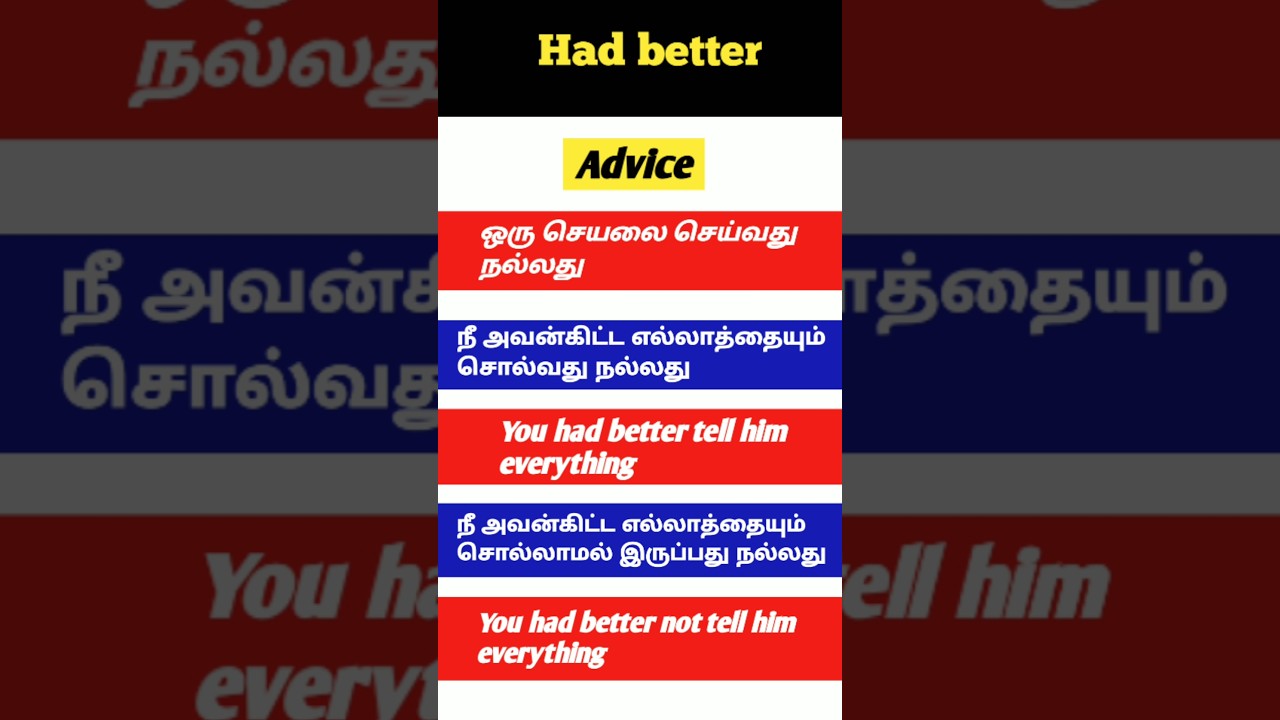 HAD BETTER ENGLISH GRAMMAR | SPOKEN ENGLISH TAMIL LEARNING VIDEOS | DAILY ENGLISH SPEAKING PRACTICE