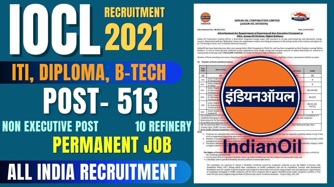 IOCL 10 Refinery Recruitment 2021 500+ Post || IOCL Non-Executive Recruitment 2021