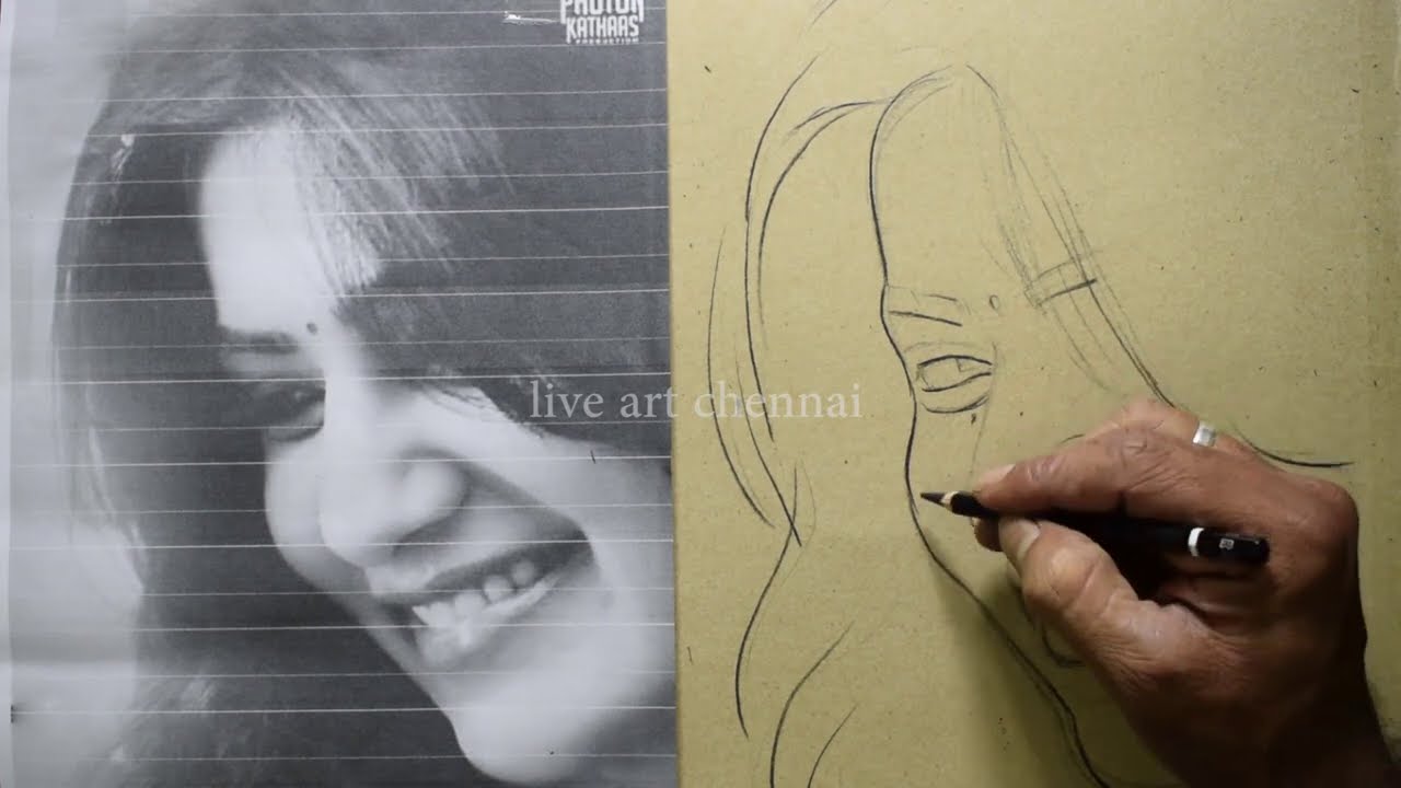 Samantha Pencil Drawing Tutorial Video For Beginners in Tamil | Live Art Chennai