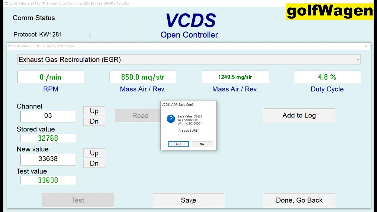 VCDS EGR установлен на минимальное открытие