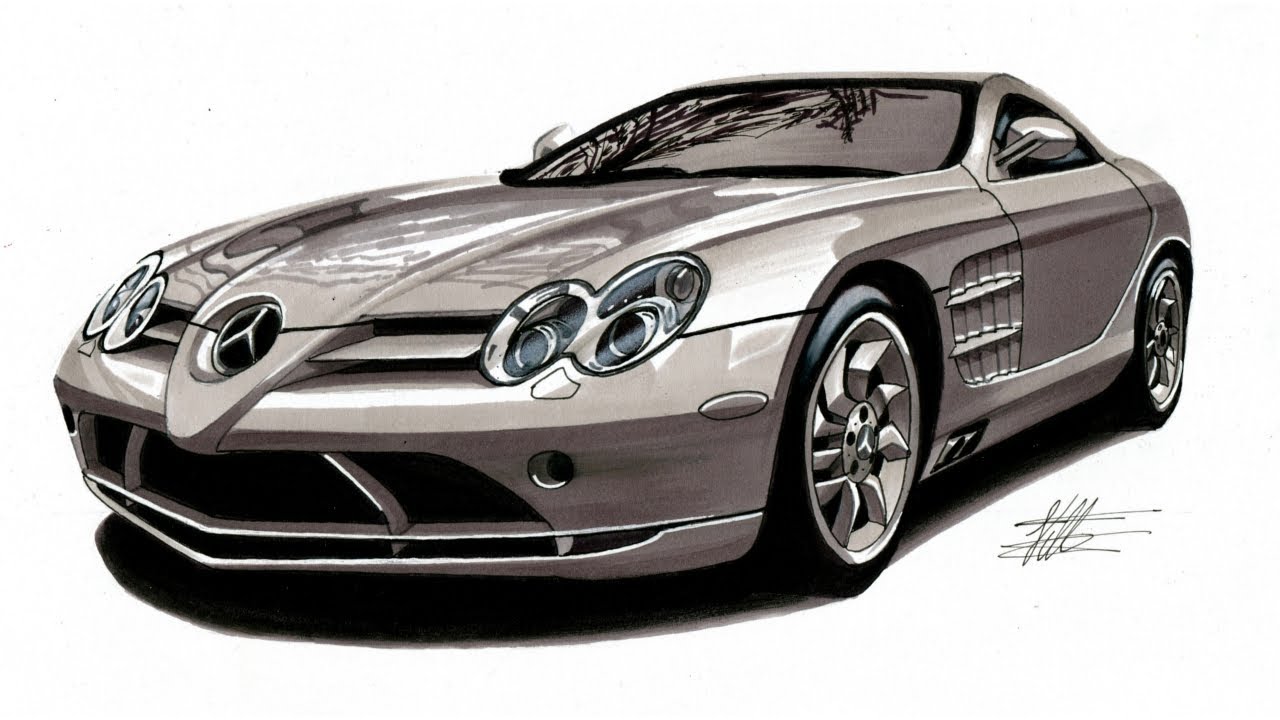 Realistic Car Drawing - Mercedes Benz SLR McLaren - Time Lapse