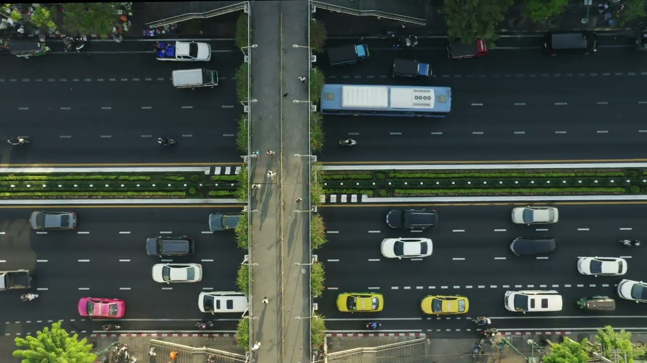 Drone Video Footbridge Over Busy Road - Free Footage No Copyright 4K