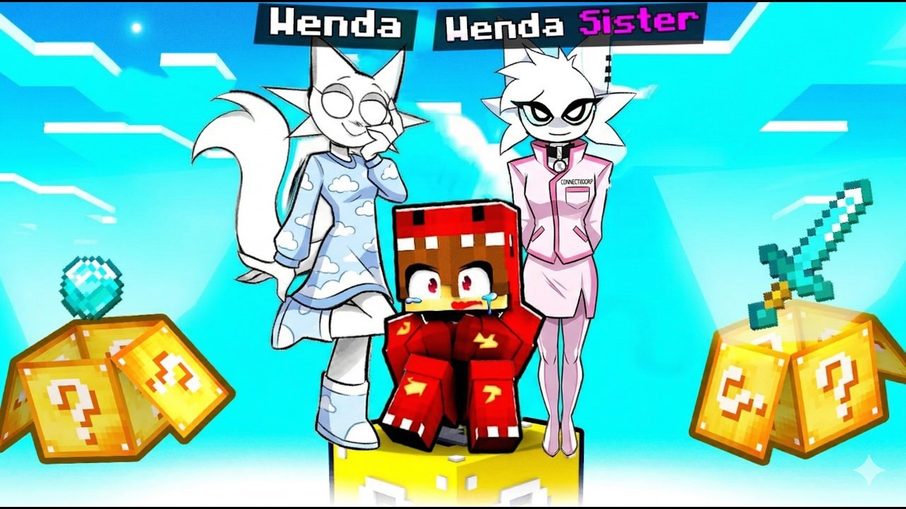 LOCKED on ONE LUCKY BLOCK with ANIME WENDA SISTERS!