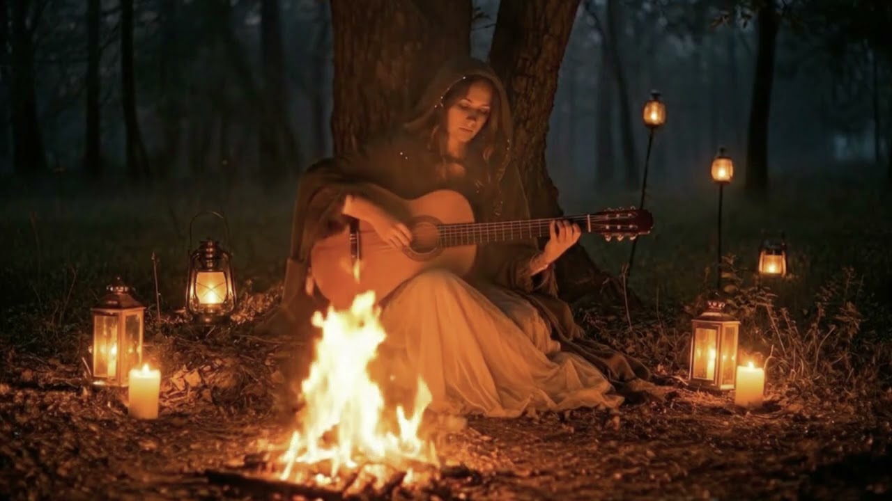 The Forest Listens🌲 Afterdark Strings | Ambient Guitar & Firelight🔥