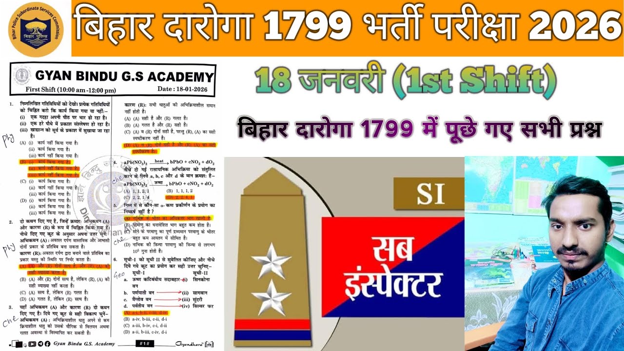 Bihar Daroga Exam Paper 18 Jan. 2026 (1st shift)