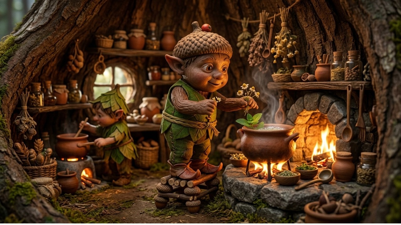 Tiny Gnomes Brewing Herbal Tea in a Forest Kitchen 🍵 | A Cozy Night ASMR