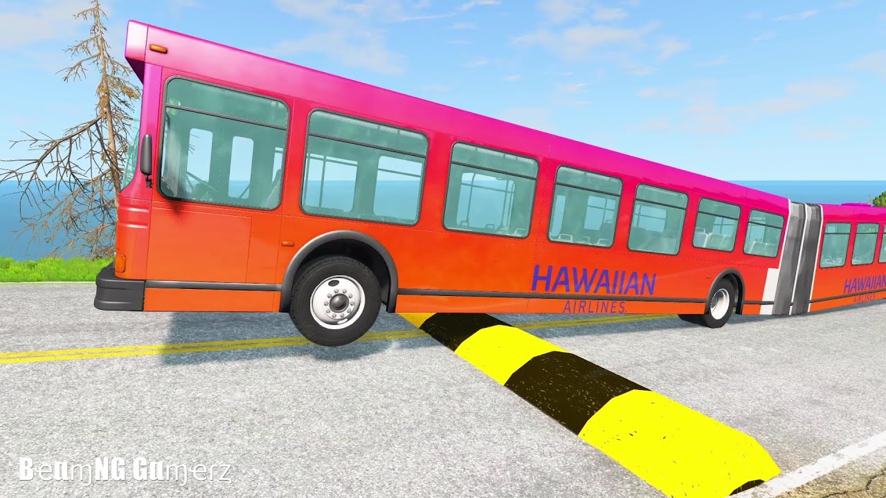 LONG BUS, CITY BUS, SCHOOL BUS Vs MASSIVE SPEED BUMPS - BeamNG.Drive