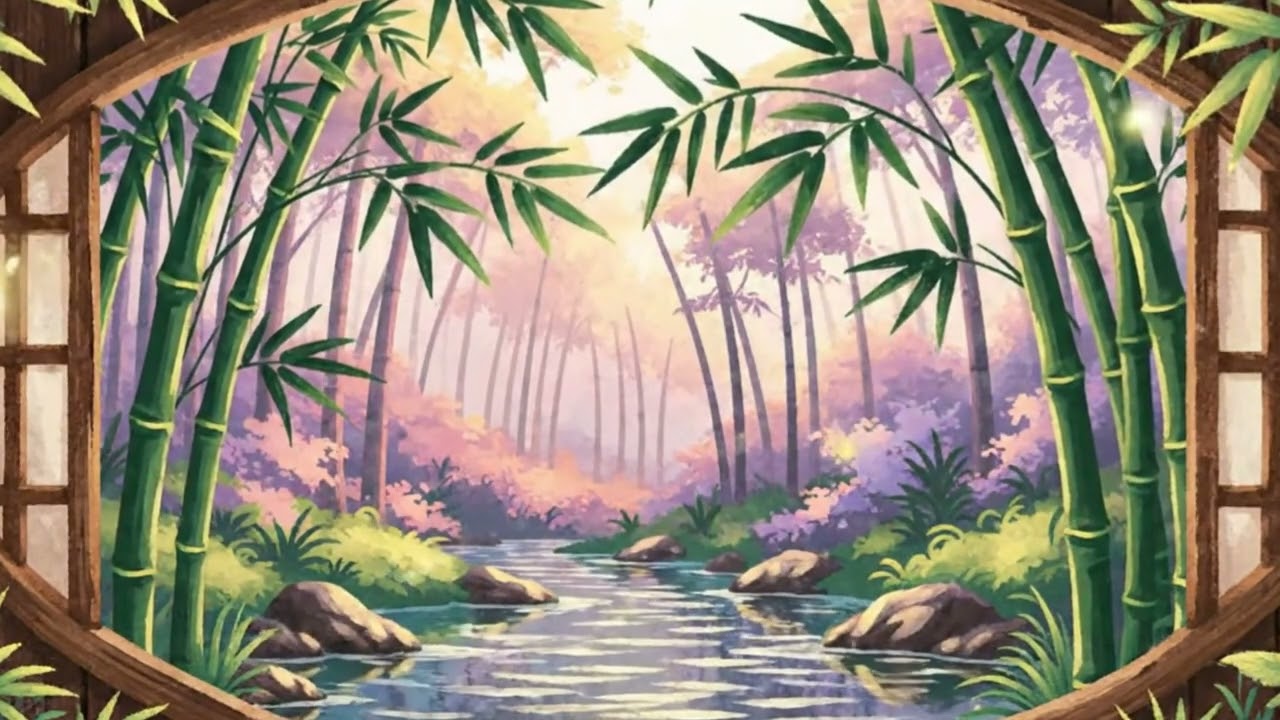 Relaxing Flute & Bamboo Forest 🌿 Stream Ambience (1 Hour 4K)