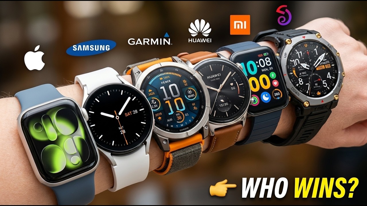 Война носимых устройств 2026 года: 6 титанов | Сравнение часов Samsung, Apple, Huawei, Xiaomi, Am...