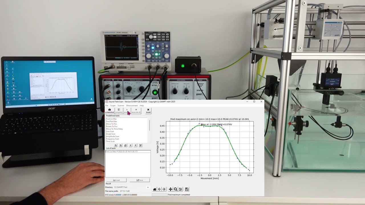 Sound field: Mounting and preparing a needle hydrophone in 3D scanner setup