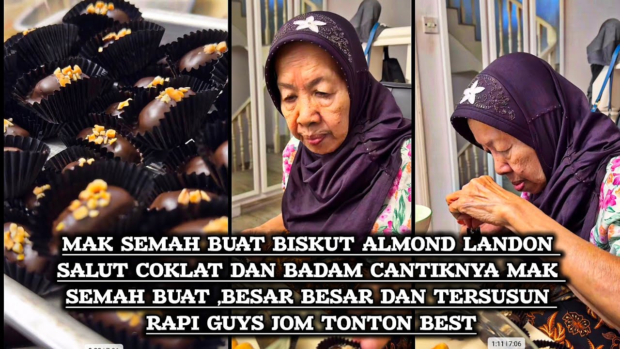Mak semah live buat biskut almond london,salut coklat dan letak badam cantiknya mak semah buat .best
