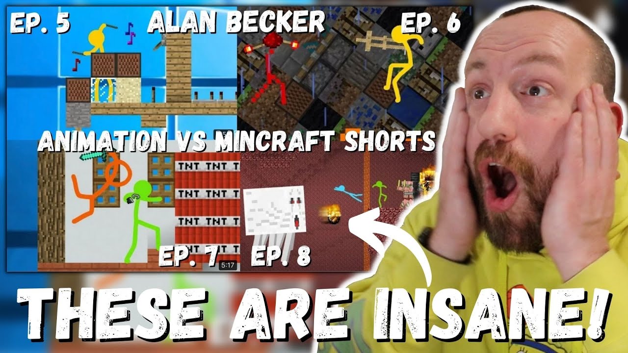 MIND BLOWN! Alan Becker - Animation vs. Minecraft Shorts Ep. 5 - 8 NOTE BLOCKS & PVP! (REACTION!)