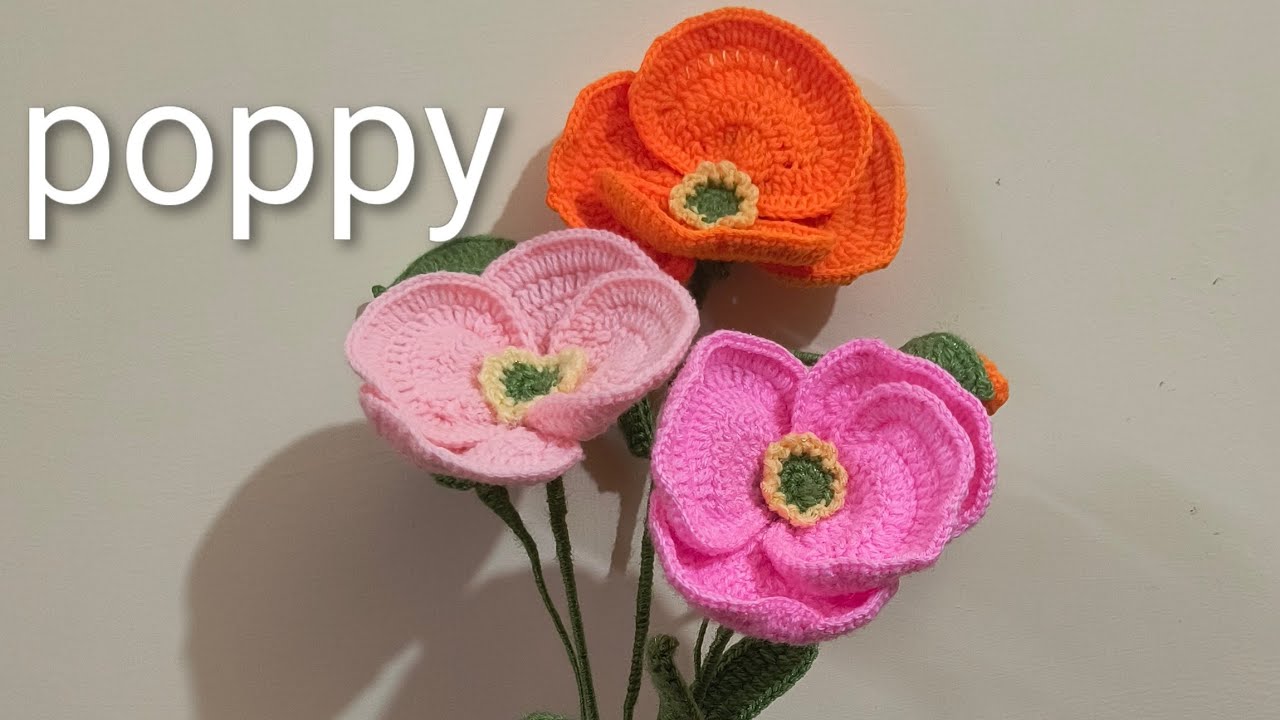 Crochet Poppy Tutorial |Beginner Friendly Crochet Flower pattern | Poppy Flower pattern 🏵️