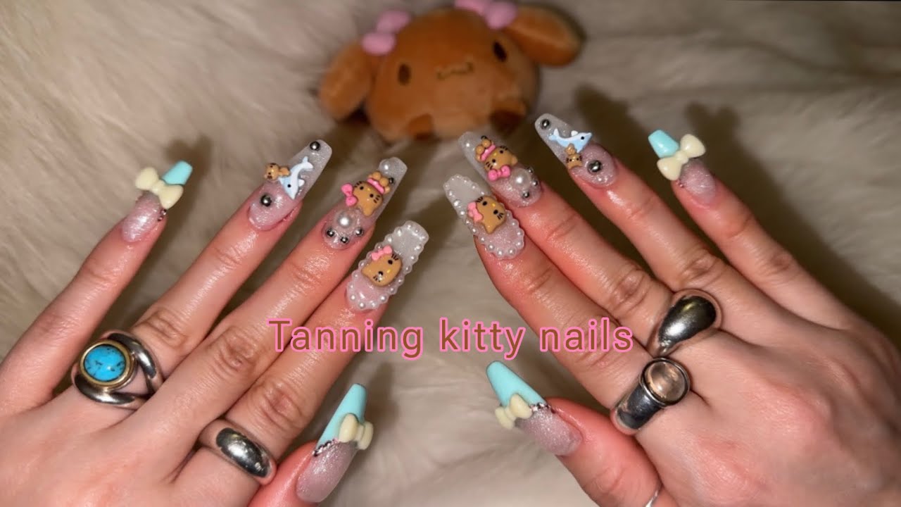 일본st 갸루태닝키티네일🎀Tanning kitty nails..🎀 늦어서 미안합니다…🖤