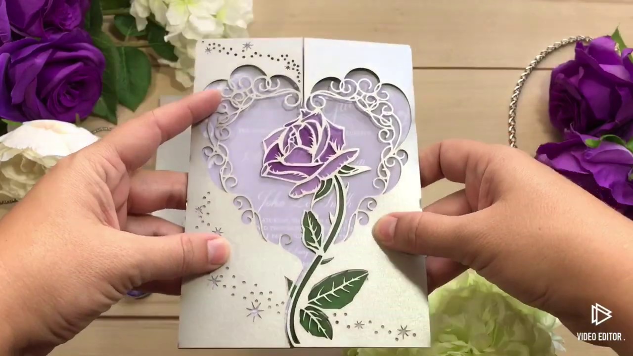 lavender Rose laser Cut Invitation Folder.