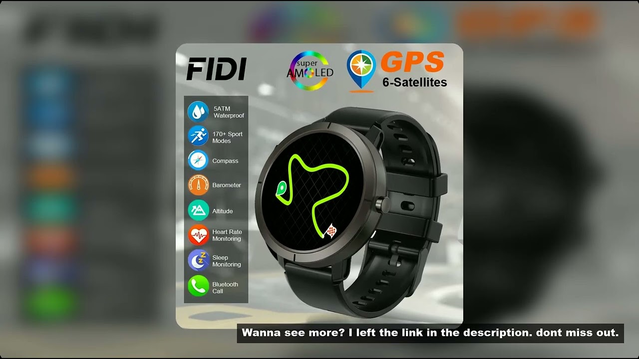 FIDI GPS 6-Satellites Smart Watch Compass Altimeter Barometric 170 Sport Modes 5ATM  Waterproof 1.32