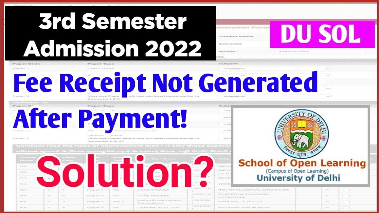 SOL Third Semester Admission: Fee Receipt Not Generated after payment Issues With Solution!