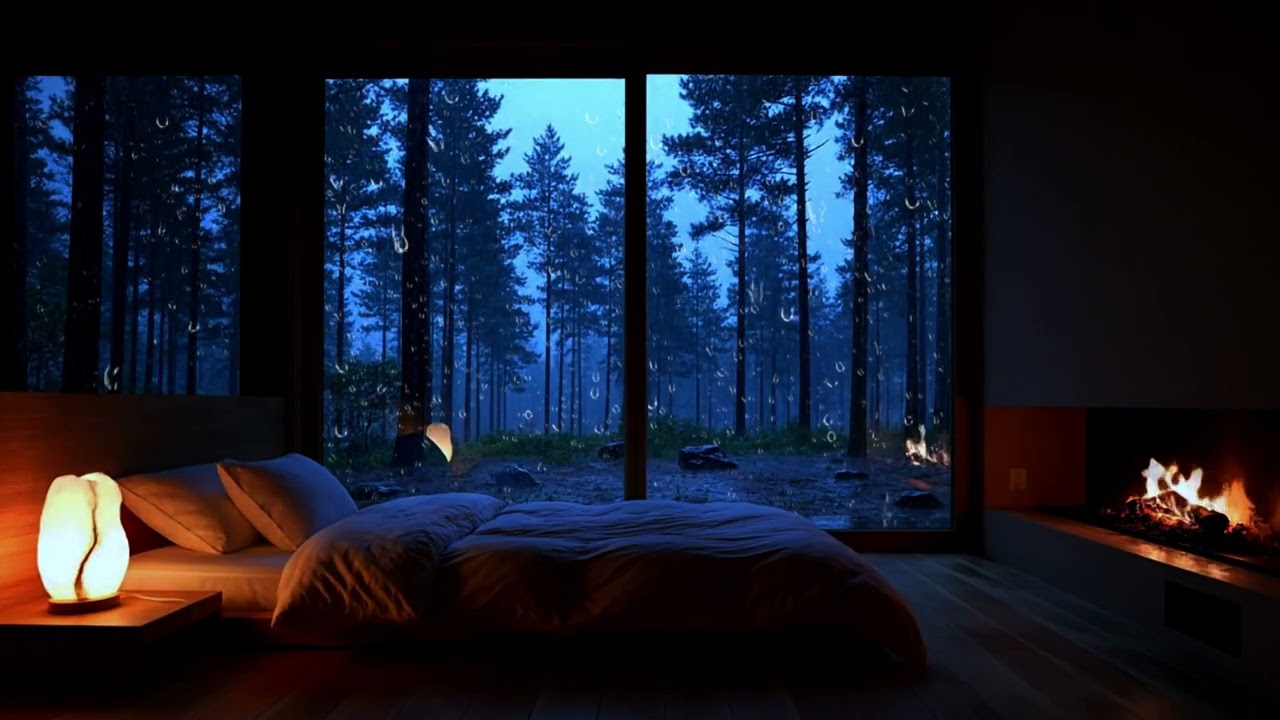 Cozy Cabin Rain Sounds with Fireplace at Night | Instant Sleep Aid (3 Hours)