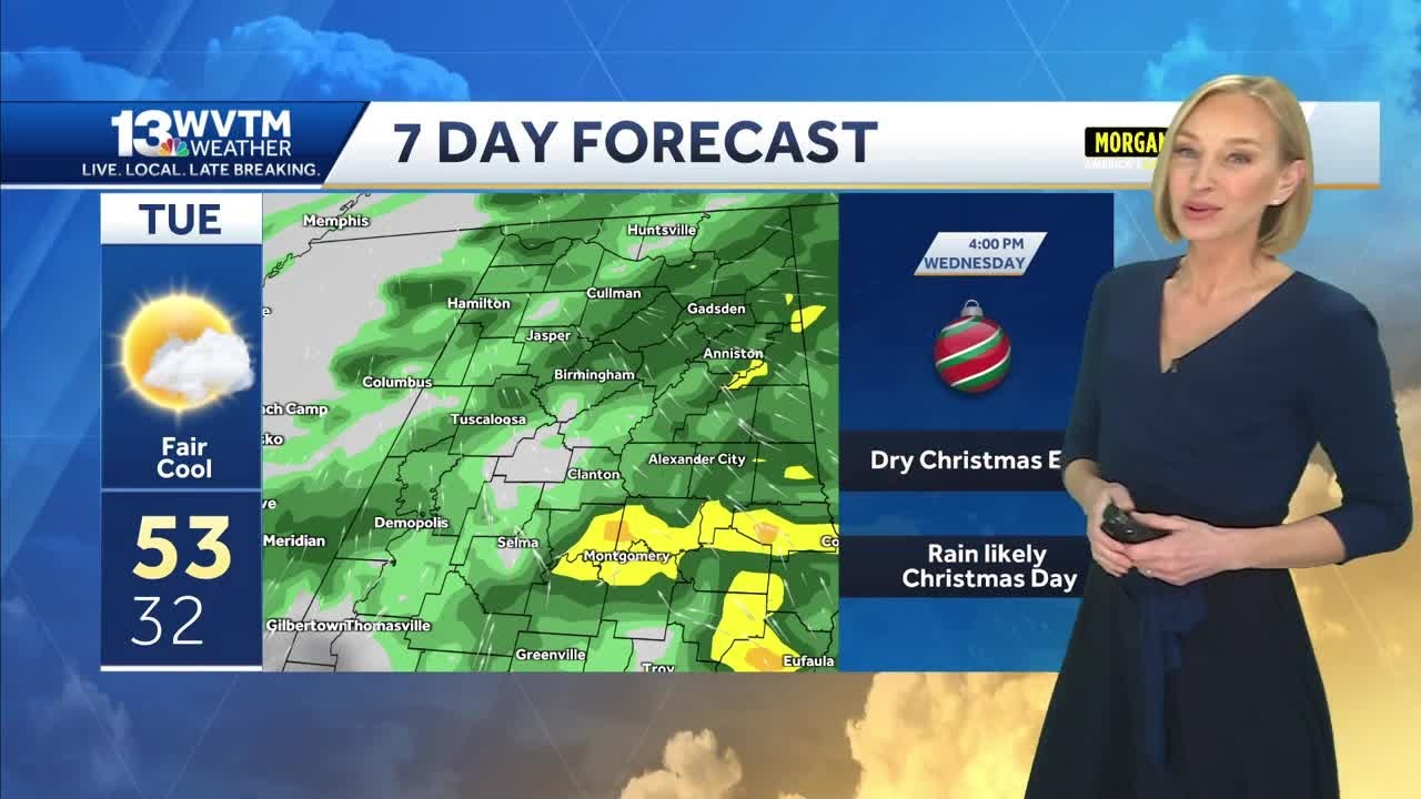 Rain Wednesday afternoon across Central Alabama followed by colder temperatures leading up to Chr...