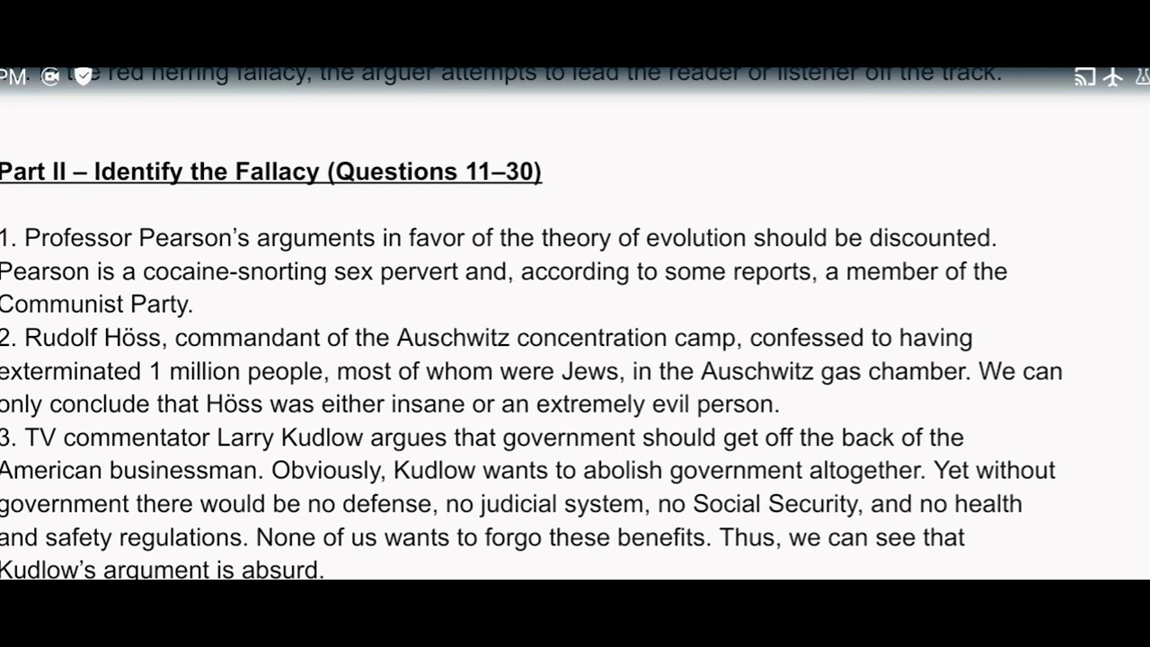 Logic and critical thinking final exam/fallacy final exam
