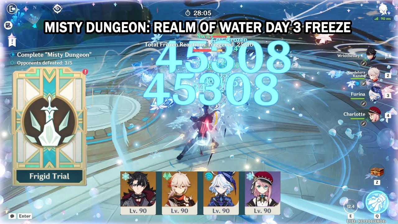 Misty Dungeon: Realm of Water 4.2 Event Day 3 Freeze - Free Trial Furina Charlotte Wriothesley