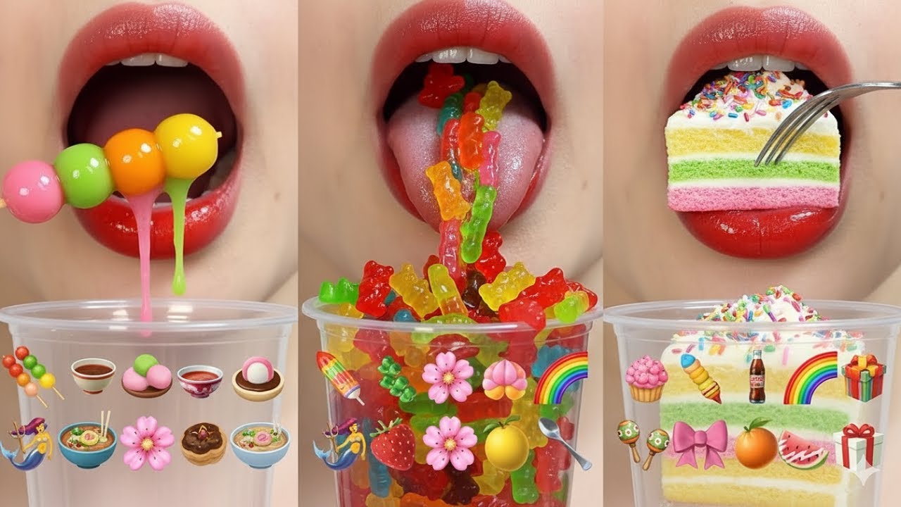ASMR EMOJI FOOD 🍯🐙😸🌈❄️🍠🍈🍎🍫⚪️ 이모지 먹방  Eating Sound Mukang