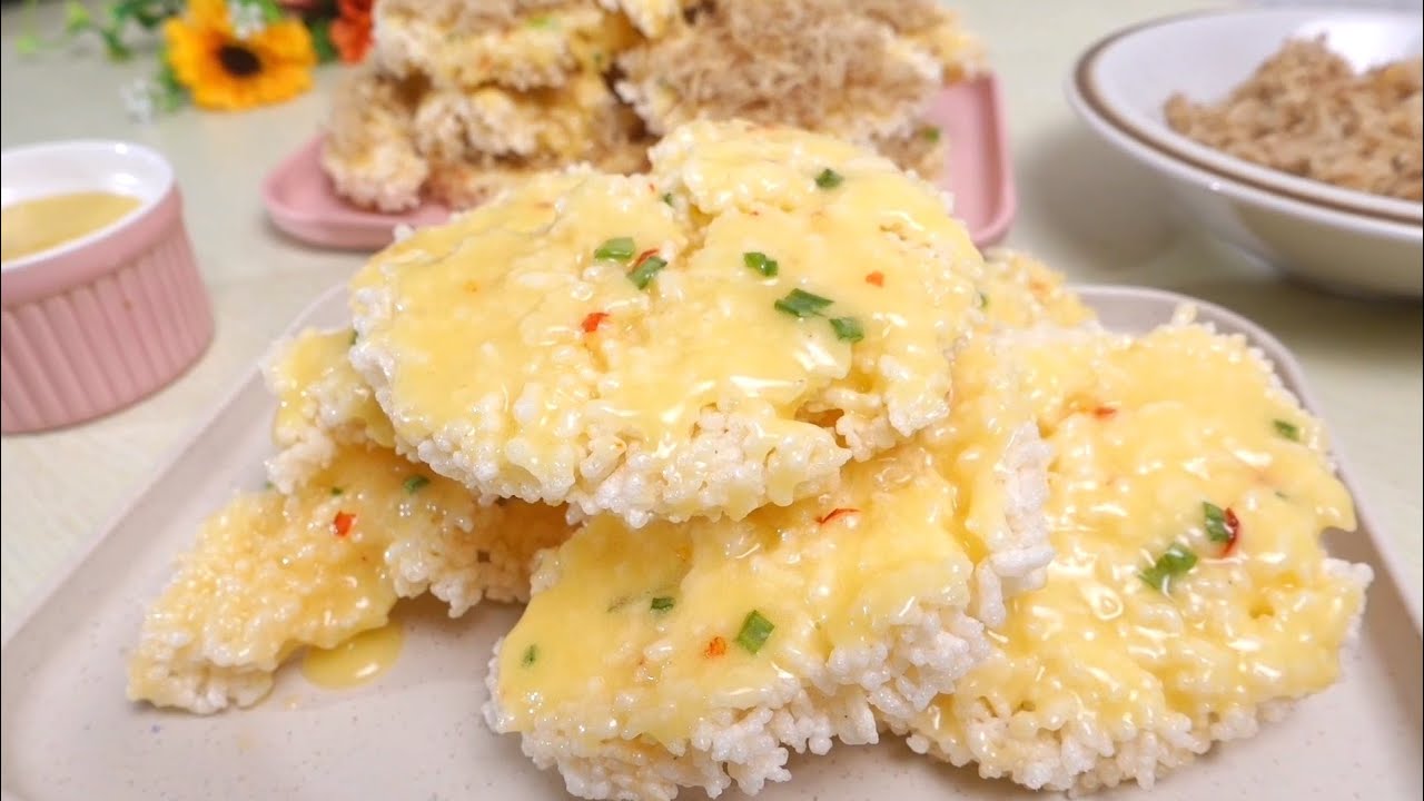 របៀបធ្វើបាយក្តាំងបឺរទឹកដោះគោ រសជាតិឆ្ងាញ់ - Crispy Fried Rice with Condensed Milk