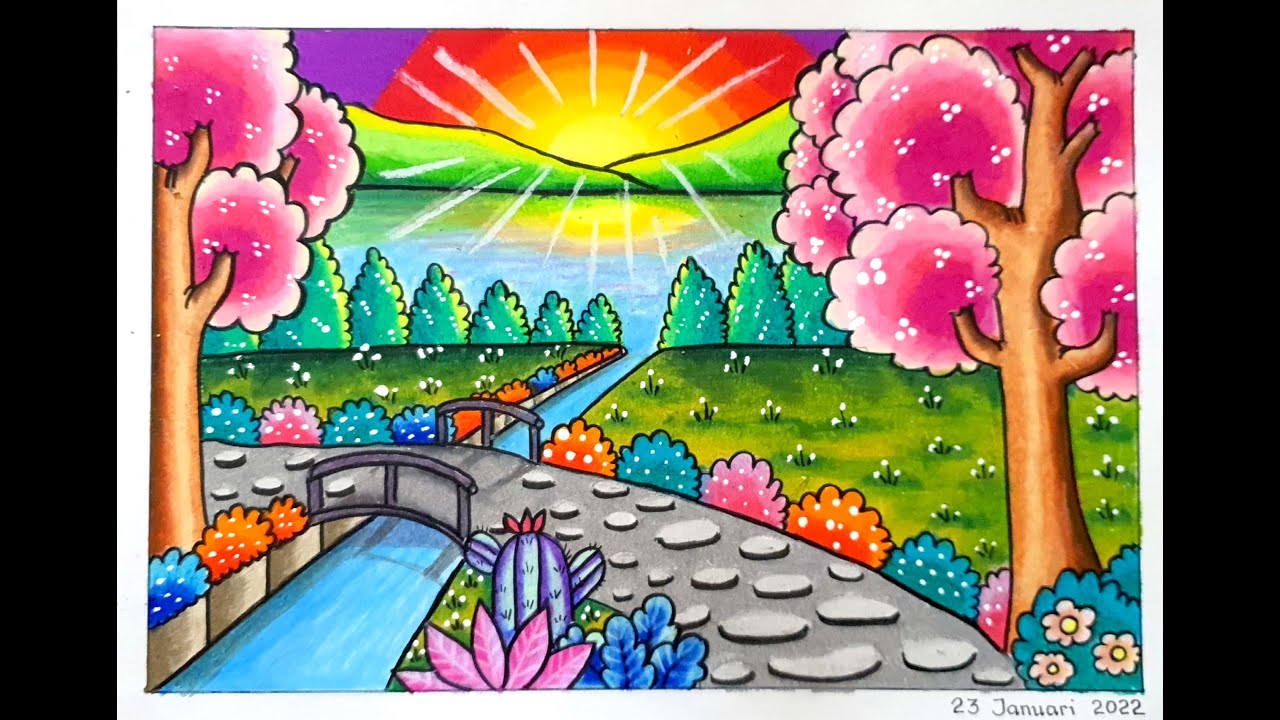 CARA MENGGAMBAR PEMANDANGAN MUDAH BUAT PEMULA - CARA GRADASI WARNA OILPASTEL EP 319