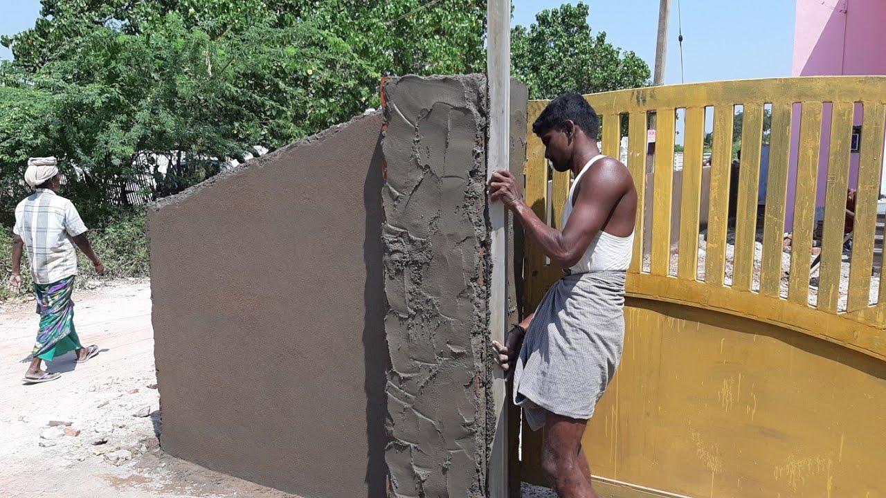 Amazing with gate pillars and wall plastering techniques-rendering sand and cement construction