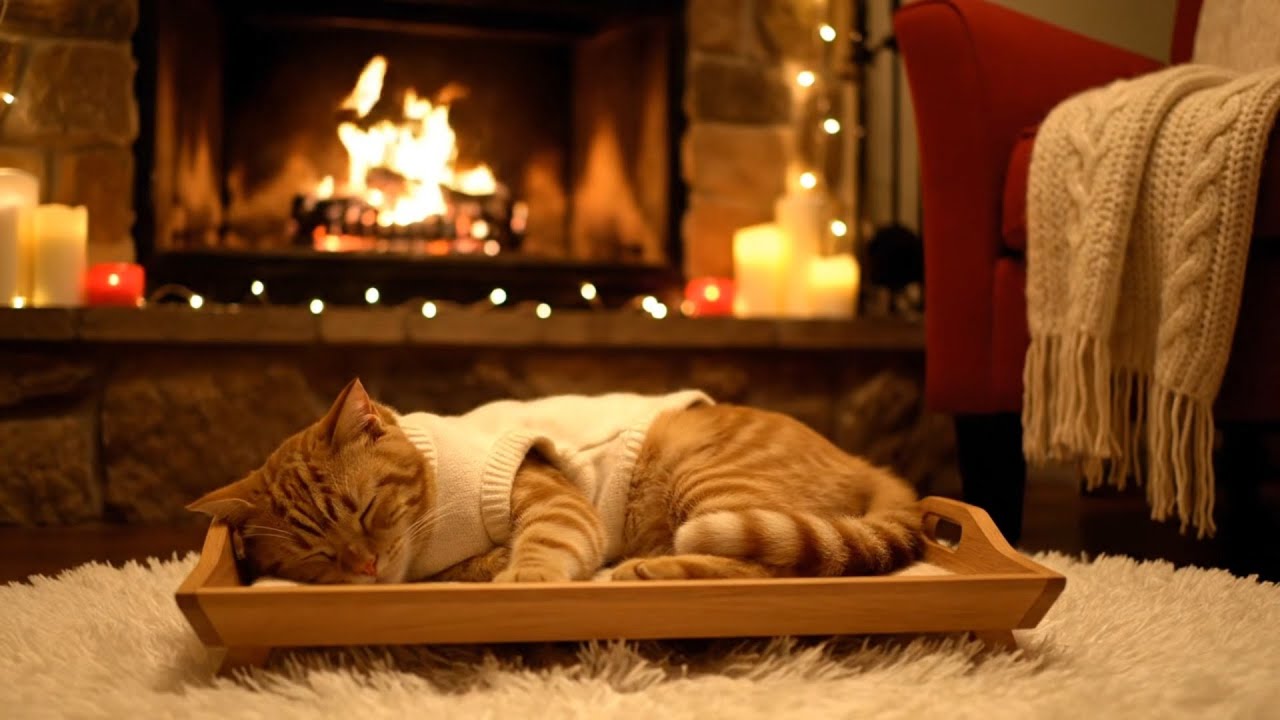 LIVE 🔴 Cozy Fireplace & Sleeping Cat 🐱🔥 Deep Relaxation • Stress Relief • Winter Vibes